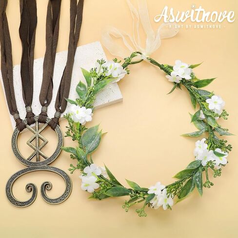 2 Pcs Renaissance Accessories Viking Cross Rope Belt Fairy Flower Crown for Women Ren Faire Halloween Cosplay in Saudi Arabia