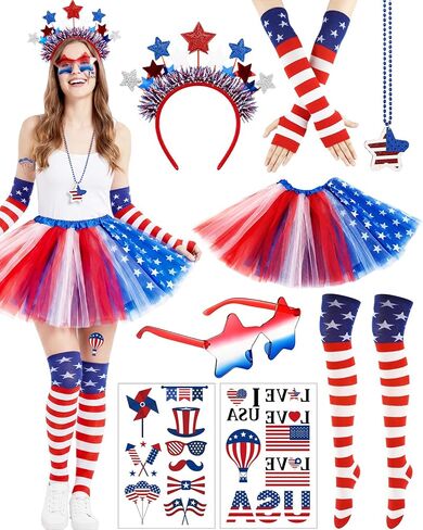 4th of July Outfits for Women - Patriotic Costume Tutu Skirt Accessories Set for Independence Day in Saudi Arabia