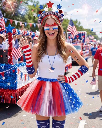 4th of July Outfits for Women - Patriotic Costume Tutu Skirt Accessories Set for Independence Day in Saudi Arabia