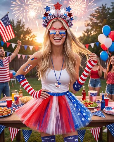 4th of July Outfits for Women - Patriotic Costume Tutu Skirt Accessories Set for Independence Day in Saudi Arabia