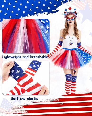 4th of July Outfits for Women - Patriotic Costume Tutu Skirt Accessories Set for Independence Day in Saudi Arabia