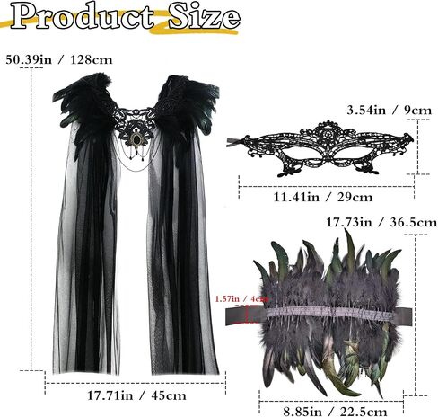 Gothic Feather Lace Shawl with Masquerade Mask and Feather Leg Cuffs, Black Tulle Cape Costume Accessories for Women Halloween Masquerade Party Cosplay in Saudi Arabia