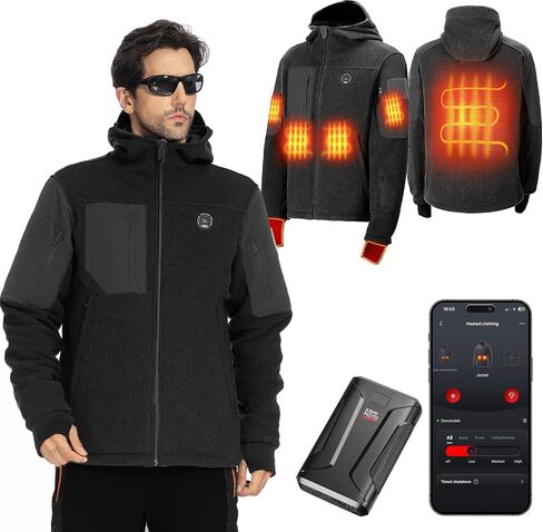 KEMIMOTO Heated Jacket with 12V 20000mAh Battery Pack, Heating Electric Hoodie with Heated Sleeves for Hand Warmth in Kuwait