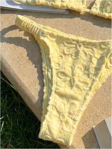 SweatyRocks Women's Textured Triangle Halter Swimsuit Cheeky High Cut Thong Bikini Sets in Kuwait