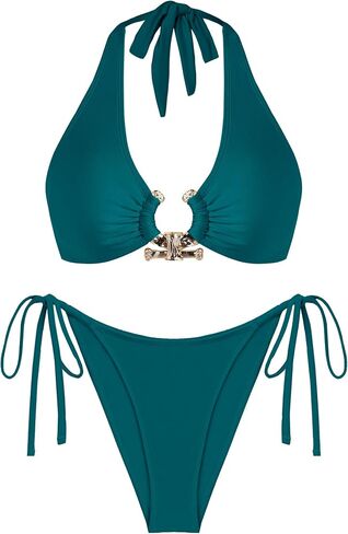 seamoly Women Two Piece Bikinis Set Metal Ring Bathing Suit Halter Neck Cheeky High Cut Thong Swimsuit in Saudi Arabia