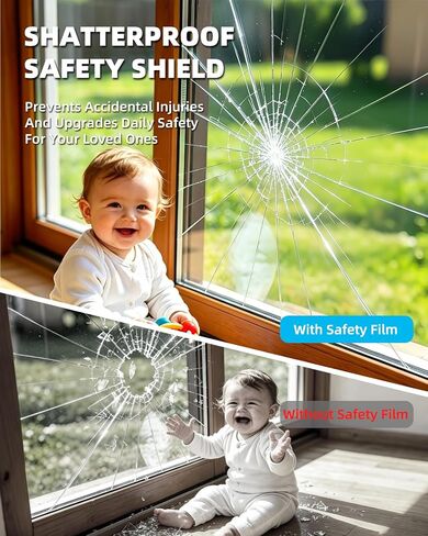 NIDOJP 4 Mil Clear Window Safety Film, 43in x 8ft Self-Adhesive Explosion-Proof Protection Film for Glass Windows, Doors & Mirrors, Shatterproof and Scratch-Resistant for Kids, Pets & Home Use in Kuwait
