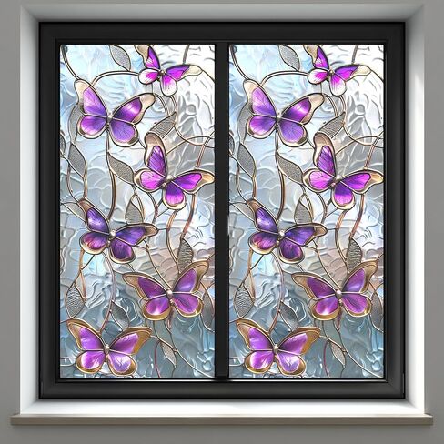 غشاء نافذة بلوري ثابت، تصميم زجاجي ملون طاووس، بدون غراء، 17.5 × 39.4 بوصة للحمام والمطبخ وغرفة المعيشة والأبواب الزجاجية in Kuwait