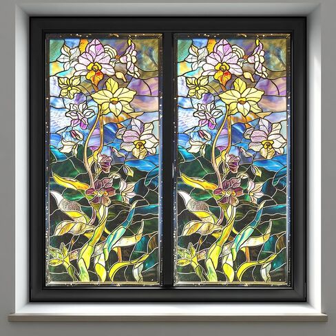 غشاء نافذة بلوري ثابت، تصميم زجاجي ملون طاووس، بدون غراء، 17.5 × 39.4 بوصة للحمام والمطبخ وغرفة المعيشة والأبواب الزجاجية in Kuwait