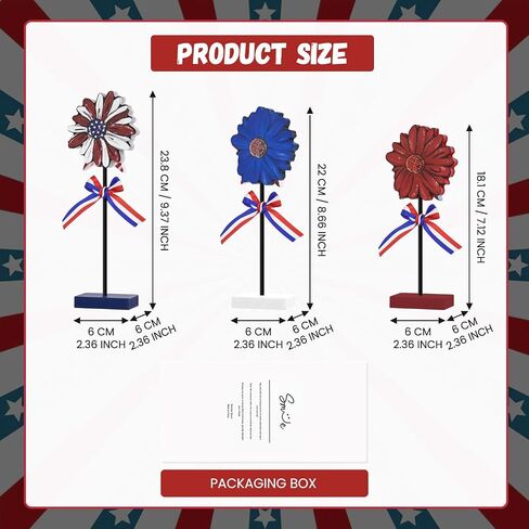 Smile Patriotic Flower Wooden Standing Decor Set, 3-Piece American Flag Themed Tiered Tray Tabletop Sign for 4th of July & Memorial Day in Saudi Arabia