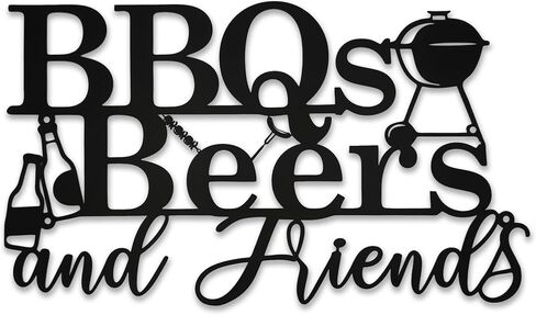 Rustic Metal BBQ Wall Art Sign - Outdoor Backyard & Patio Decor, Farmhouse Porch Sign with Vintage "BBQ, Beer, Friends" Design, Weatherproof 15.8x9.2 Inch Black Metal Barbeque Sign in Saudi Arabia