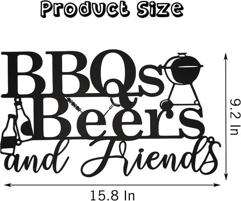 Rustic Metal BBQ Wall Art Sign - Outdoor Backyard & Patio Decor, Farmhouse Porch Sign with Vintage "BBQ, Beer, Friends" Design, Weatherproof 15.8x9.2 Inch Black Metal Barbeque Sign in Saudi Arabia