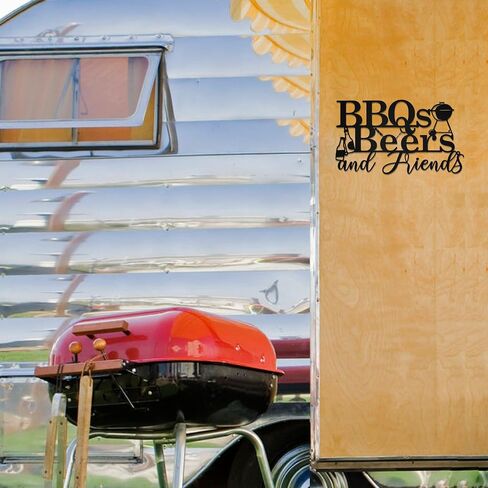 Rustic Metal BBQ Wall Art Sign - Outdoor Backyard & Patio Decor, Farmhouse Porch Sign with Vintage "BBQ, Beer, Friends" Design, Weatherproof 15.8x9.2 Inch Black Metal Barbeque Sign in Saudi Arabia