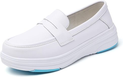 Women's Leather Lightweight Nurse Shoes Comfortable Round Toe Slip-On Loafers Arch Support Soft Sole Orthopedic Walking Casual Shoes for Work Daily Travel in Saudi Arabia