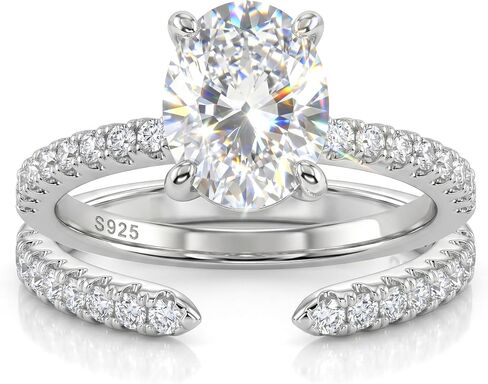 milacolato 1.75ct s925 الفضة الاسترليني خاتم الزفاف مجموعة للنساء البيضاوي قطع الخطوبة وعد خواتم لها 18 كيلو الذهب الأبيض مطلي زركونيا مكعب تكويم الزفاف الخلود الفرقة خواتم مفتوحة حجم 5-10 in Kuwait