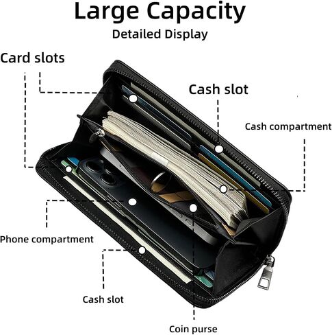 Long Wallet for Men, PU Leather Zipper Wallet with Wrist Strap, Large Capacity Travel Men Clutch Bag for Passport Checkbook Phone in Saudi Arabia