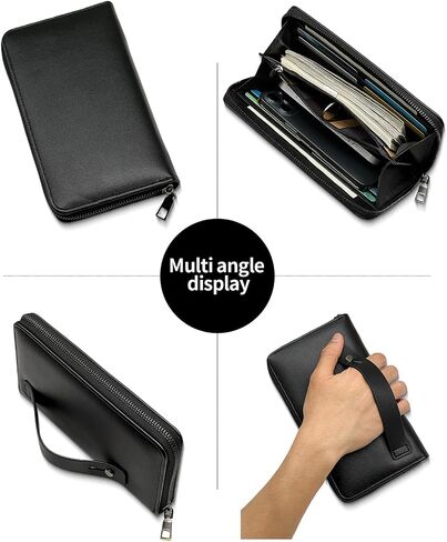Long Wallet for Men, PU Leather Zipper Wallet with Wrist Strap, Large Capacity Travel Men Clutch Bag for Passport Checkbook Phone in Saudi Arabia
