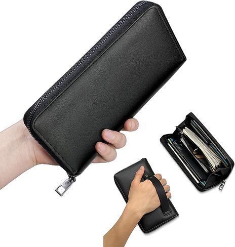 Long Wallet for Men, PU Leather Zipper Wallet with Wrist Strap, Large Capacity Travel Men Clutch Bag for Passport Checkbook Phone in Saudi Arabia