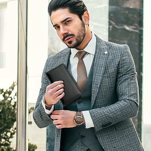 Long Wallet for Men, PU Leather Zipper Wallet with Wrist Strap, Large Capacity Travel Men Clutch Bag for Passport Checkbook Phone in Saudi Arabia