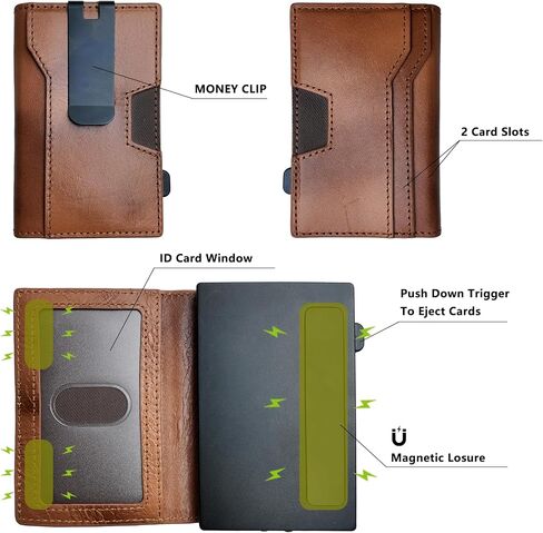 محفظة CNYUSE RFID للرجال، حامل بطاقات ائتمان من الألومنيوم ثنائي الطي مع مشبك نقود، يحمل أكثر من 10 بطاقات محفظة جيب أمامية من الجلد النحيف، هدايا للرجال in Kuwait