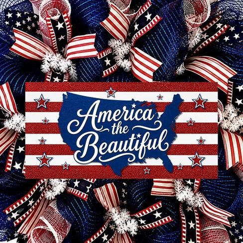 America The Beautiful Stars and Stripes Patriotic Handmade Deco Mesh Wreath Available in 24 inch and 28 inch diameters in Saudi Arabia