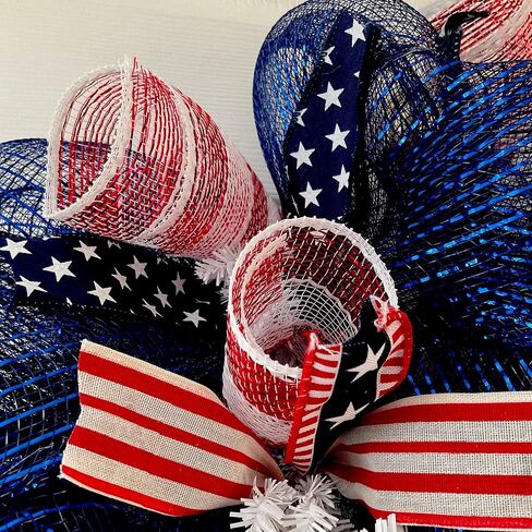 America The Beautiful Stars and Stripes Patriotic Handmade Deco Mesh Wreath Available in 24 inch and 28 inch diameters in Saudi Arabia