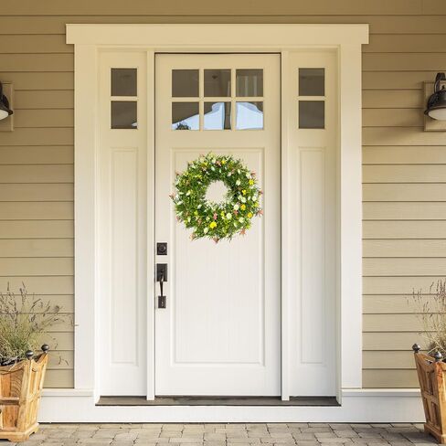 22" Spring Summer Wreath for Front Door, Artificial Floral Wreath with Pink Cosmos Yellow Chamomile White Daisies and Wild Grass, Indoor Outdoor Spring Summer Home Decor for Porch Window Wall in Saudi Arabia