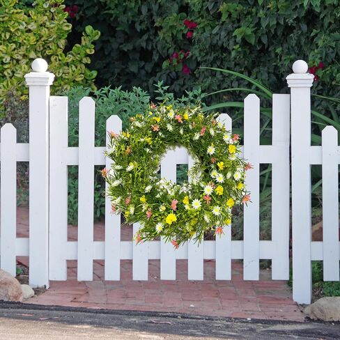 22" Spring Summer Wreath for Front Door, Artificial Floral Wreath with Pink Cosmos Yellow Chamomile White Daisies and Wild Grass, Indoor Outdoor Spring Summer Home Decor for Porch Window Wall in Saudi Arabia