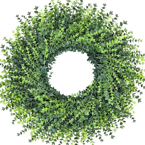 All Season Artificial Boxwood Wreath for Front Door, Farmhouse Year Round Greenery Wreath for Indoor Outdoor with Hanging Tag and Scarf DIY Holiday Decoration(28Inch) in Saudi Arabia