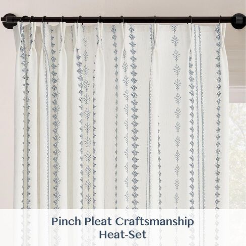 THREE GIRLS Pinch Pleated Sage Green Floral Block Print Curtains 84 Inches Long, Vintage Boho Linen Blend Drapes for Bedroom Living Room, 2 Panels Set in Saudi Arabia