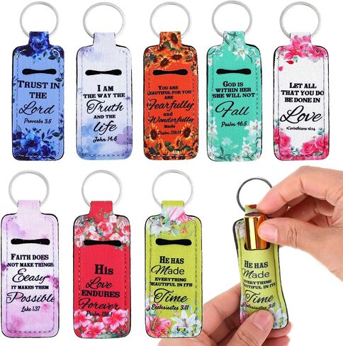 72Pack Bible Verse Lipstick Holder Keychain, Floral Christian Keychain Bulk, Lip Balm Lip Gloss Holder Key Chain with Metal Rings, Religious Church Party Favors Inspirational Gifts for Women in Saudi Arabia