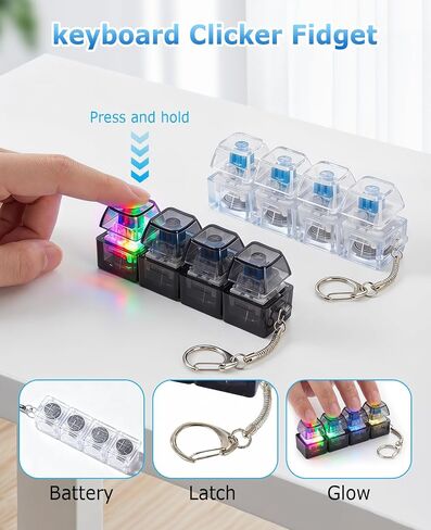 2 PCS Clicky Keyboard Fidget with LED Lights, Relief Stress Clicky 4 Key Board Keychain for Adults in Saudi Arabia