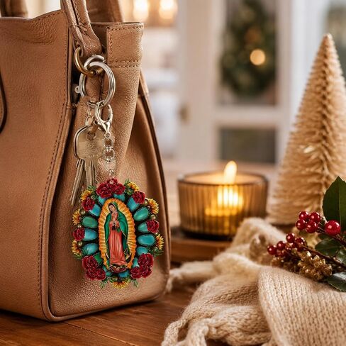 Our Lady of Guadalupe Keychain for Women Men, Mexican Virgin Mary Backpack Charms, Catholic Gifts for Adults, Colorful Religious Keyring Decoration for Christmas Thanksgiving in Kuwait
