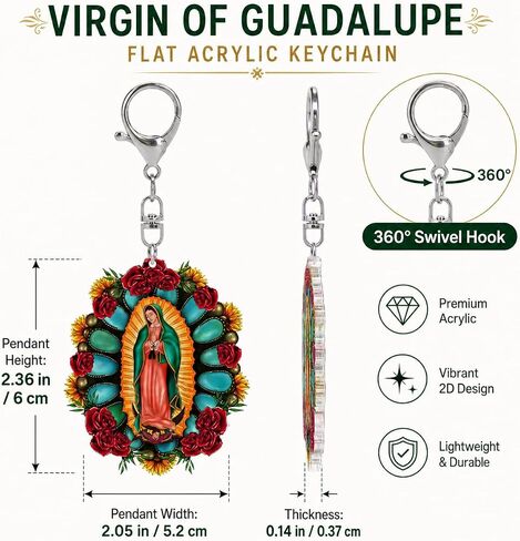Our Lady of Guadalupe Keychain for Women Men, Mexican Virgin Mary Backpack Charms, Catholic Gifts for Adults, Colorful Religious Keyring Decoration for Christmas Thanksgiving in Kuwait