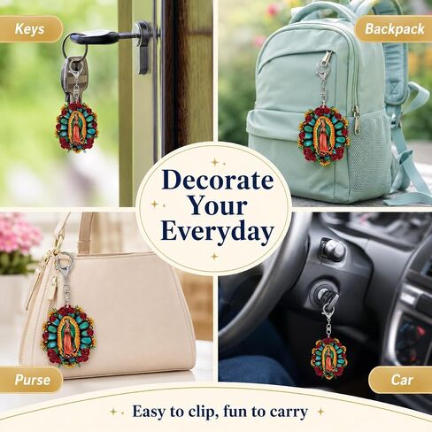 Our Lady of Guadalupe Keychain for Women Men, Mexican Virgin Mary Backpack Charms, Catholic Gifts for Adults, Colorful Religious Keyring Decoration for Christmas Thanksgiving in Kuwait