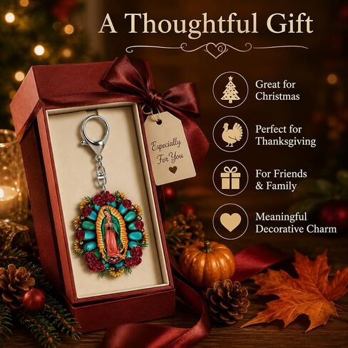 Our Lady of Guadalupe Keychain for Women Men, Mexican Virgin Mary Backpack Charms, Catholic Gifts for Adults, Colorful Religious Keyring Decoration for Christmas Thanksgiving in Kuwait