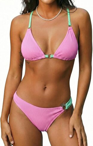 CUPSHE Women's Bikini Sets Two Piece Swimsuit Sexy Low Rise Bathing Suit Crossback Tie Cheeky Bottom Textured in Saudi Arabia