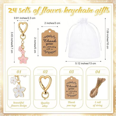 Yuntau 24 Set Pink Flower Keychains Bulk Cherry Blossom Party Favors Cherry Keychain Gifts for Women Bag Wallet Purse Charms(Pink,White) in Kuwait