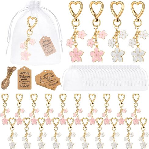 Yuntau 24 Set Pink Flower Keychains Bulk Cherry Blossom Party Favors Cherry Keychain Gifts for Women Bag Wallet Purse Charms(Pink,White) in Kuwait