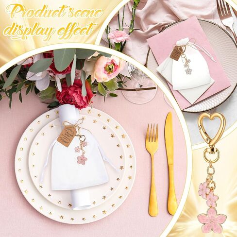 Yuntau 24 Set Pink Flower Keychains Bulk Cherry Blossom Party Favors Cherry Keychain Gifts for Women Bag Wallet Purse Charms(Pink,White) in Kuwait