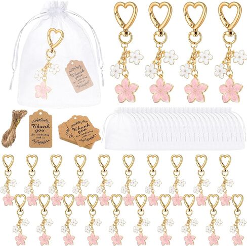 Yuntau 24 Set Pink Flower Keychains Bulk Cherry Blossom Party Favors Cherry Keychain Gifts for Women Bag Wallet Purse Charms(Pink,White) in Kuwait