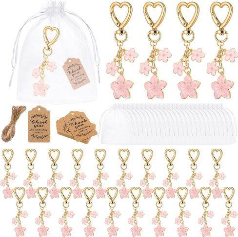 Yuntau 24 Set Pink Flower Keychains Bulk Cherry Blossom Party Favors Cherry Keychain Gifts for Women Bag Wallet Purse Charms(Pink,White) in Kuwait