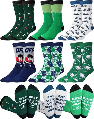 6 Pairs Funny Golf Socks for Men Novelty Casual Crew Socks Accessories Father's Day Birthday Holiday Stocking Stuffer for Golfers Golf Lover in Kuwait