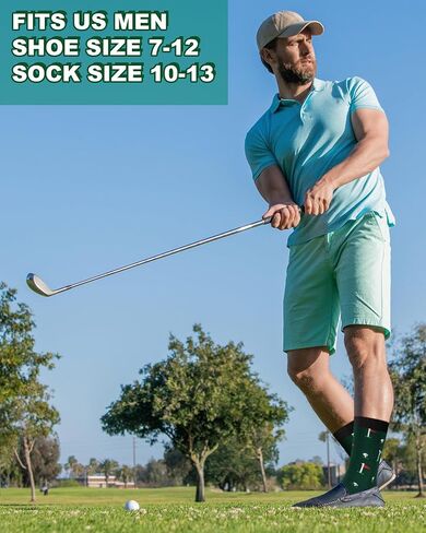 6 Pairs Funny Golf Socks for Men Novelty Casual Crew Socks Accessories Father's Day Birthday Holiday Stocking Stuffer for Golfers Golf Lover in Kuwait