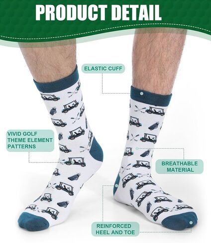 6 Pairs Funny Golf Socks for Men Novelty Casual Crew Socks Accessories Father's Day Birthday Holiday Stocking Stuffer for Golfers Golf Lover in Kuwait