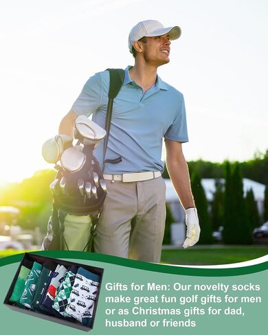6 Pairs Funny Golf Socks for Men Novelty Casual Crew Socks Accessories Father's Day Birthday Holiday Stocking Stuffer for Golfers Golf Lover in Kuwait