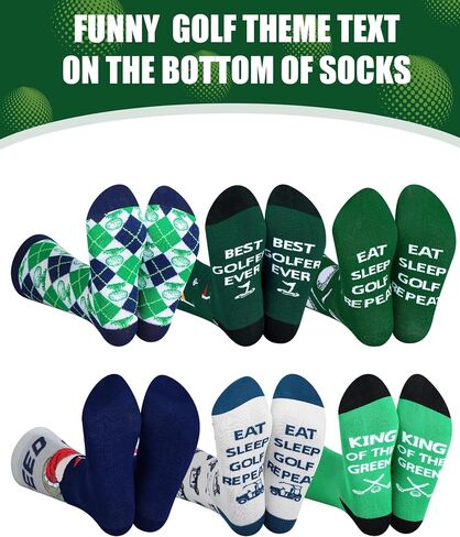 6 Pairs Funny Golf Socks for Men Novelty Casual Crew Socks Accessories Father's Day Birthday Holiday Stocking Stuffer for Golfers Golf Lover in Kuwait