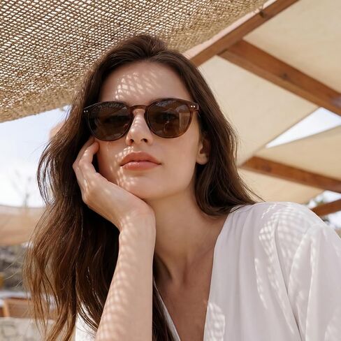 نظارات شمسية مستقطبة للنساء ذات وجه صغير، نظارات شمسية كلاسيكية بإطار مستدير من الأسيتات للحماية من الأشعة فوق البنفسجية 400 in Kuwait