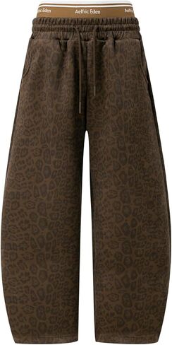 Aelfric Eden ليوبارد طباعة فضفاض Sweatpants مرونة مزدوجة الخصر فو الجلد المدبوغ بنطال ذو قصة أرجل واسعة المرأة عادية Y2K للجنسين بنطلون in Kuwait