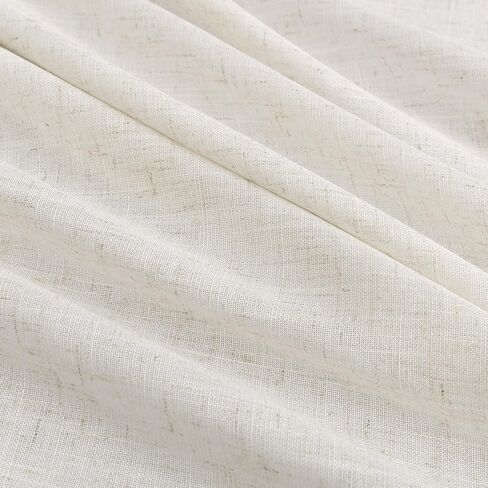Linen Curtains 84 Inches Length 2 Panels for Living Room Bedroom Semi Sheer Light Filtering Privacy Rod Pocket Window Drapes with Black Trim Cream Natural Ivory Beige Modern Boho Farmhouse, 52x84 in Saudi Arabia