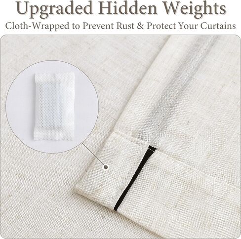 Linen Curtains 84 Inches Length 2 Panels for Living Room Bedroom Semi Sheer Light Filtering Privacy Rod Pocket Window Drapes with Black Trim Cream Natural Ivory Beige Modern Boho Farmhouse, 52x84 in Saudi Arabia